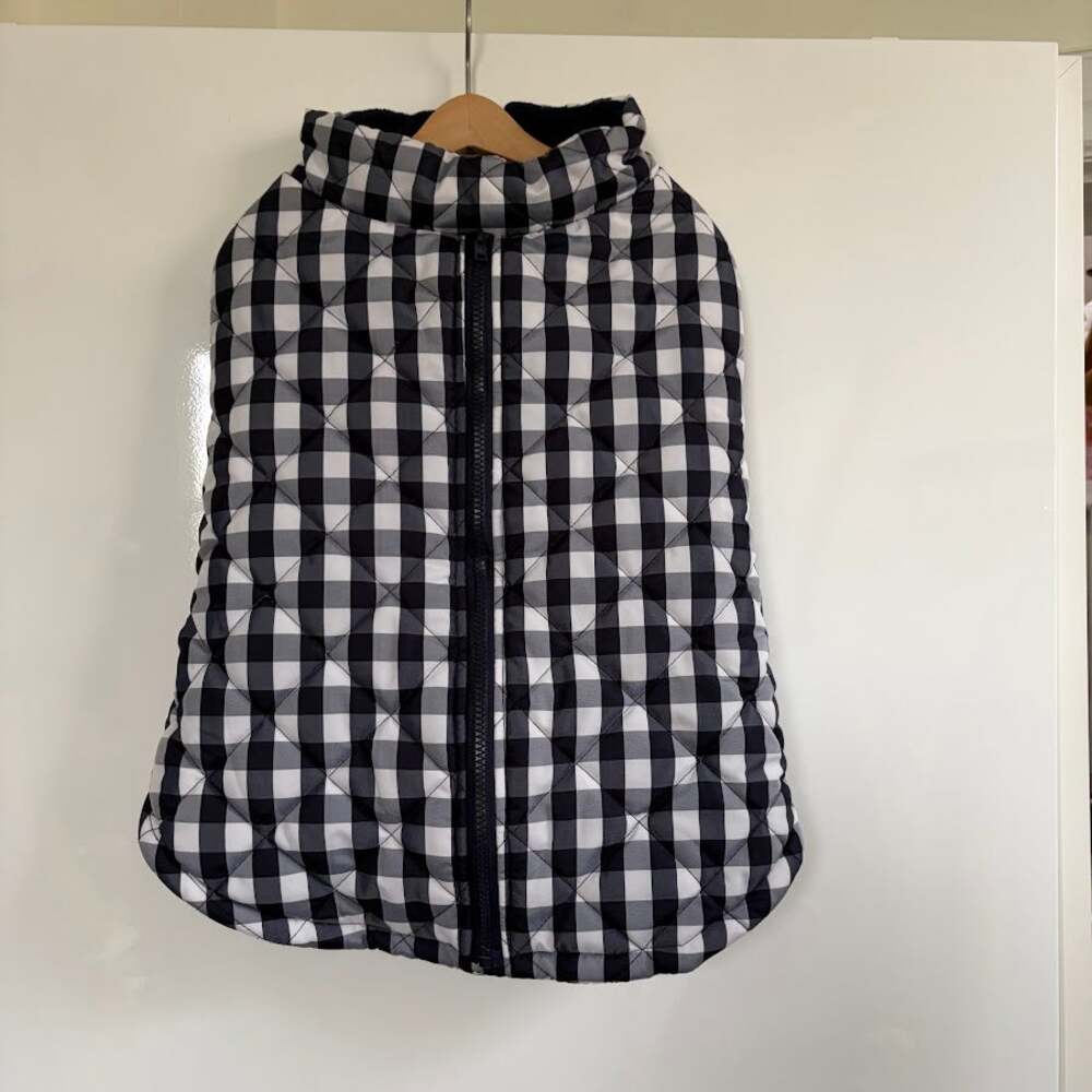 Telluride Clothing Co Dog Coat Navy Gingham Quilted Fleece Lined Zip Pet Jacket
